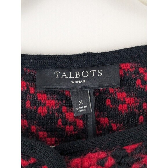 Talbots Woman Chunky Knit Round Neck Wool Blend Blazer Red Black Snap Buttons X - Picture 2 of 7